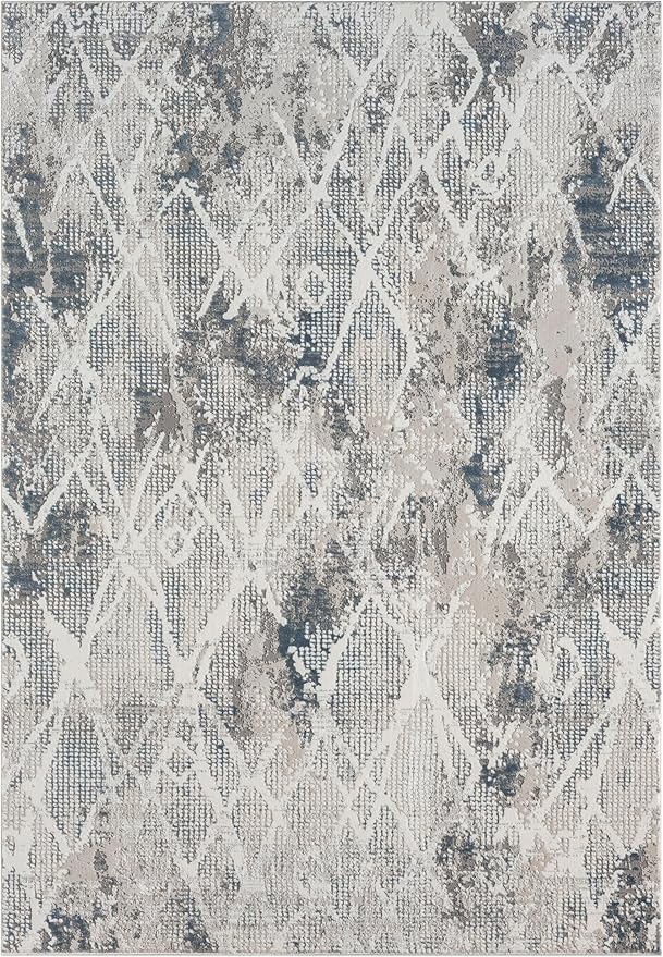 Adel Modern Area Rug for Living Room, 5x7 Rustic Distressed Abstract Blue Rug, Medium Pile Stain Resistant Carpet for Bedroom, Dining Room or Kitchen (5' x 7', Blue)