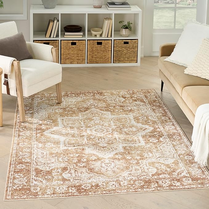 Nourison Home Astra Machine Washable Rust 4' x 6' Area Rug - Easy Clean, Non Shedding, Bed Room, Living Room, Dining Room, Kitchen (4' x 6')