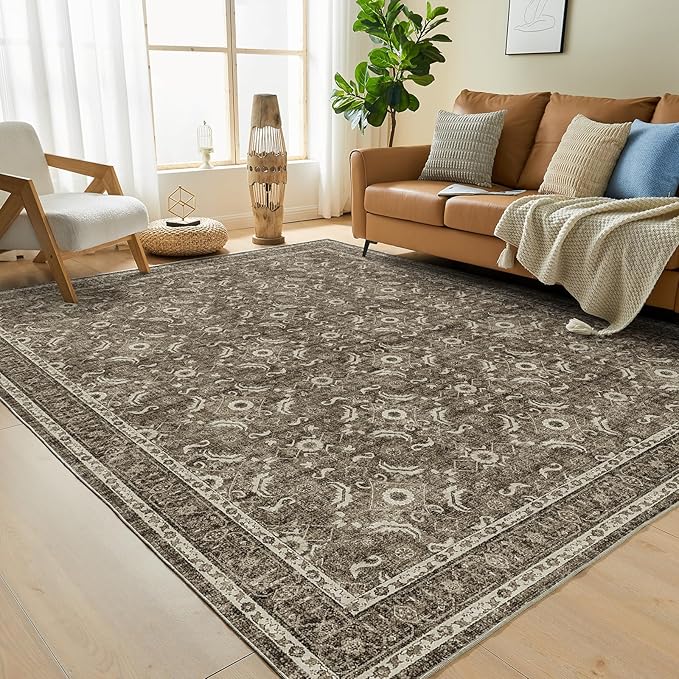 WITSHOCK Living Room Area Rugs 8x10: Soft Non-Slip Backing Washable Rugs Vintage Large Carpet for Bedroom Office Dining Room Kitchen Stain Resistant Home Decor Rug