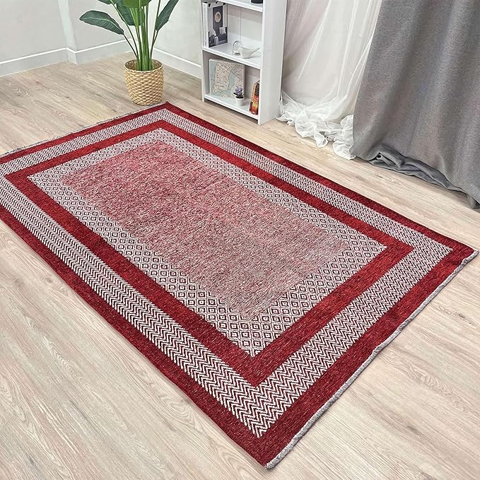 Alfa Rich 5x8 Red Burgundy Washable Area Rugs for Living Room Bedroom Kitchen Cotton Rug