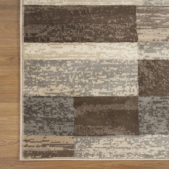 Superior Indoor Area Rug, Jute Backed, Modern Geometric Patchwork Floor Decor for Bedroom, Office, Living Room, Entryway, Hardwood Floors, Rockwood Collection, 3' x 5', Slate