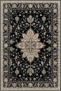 Area Rugs 4'x5' Washable Non-Slip, Floral Vintage Distress Print Pattern Medallion Carpet for Living Room Bedroom Dining Room, Black Brown Neutral Dark Tan