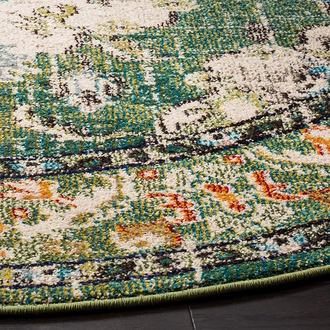 SAFAVIEH Monaco Collection Area Rug - 11' Round, Forest Green & Light Blue, Medallion Distressed Design, Non-Shedding & Easy Care, Ideal for High Traffic Areas in Living Room, Bedroom (MNC243F)