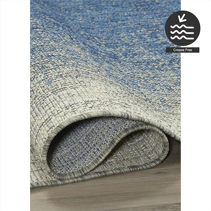 FH Home Outdoor Rug - Waterproof Easy to Clean Stain Resistant - Patio Indoor Outdoor Porch Deck Balcony Entryway - Ombre Modern - Dhruva - Blue - 6' x 9'