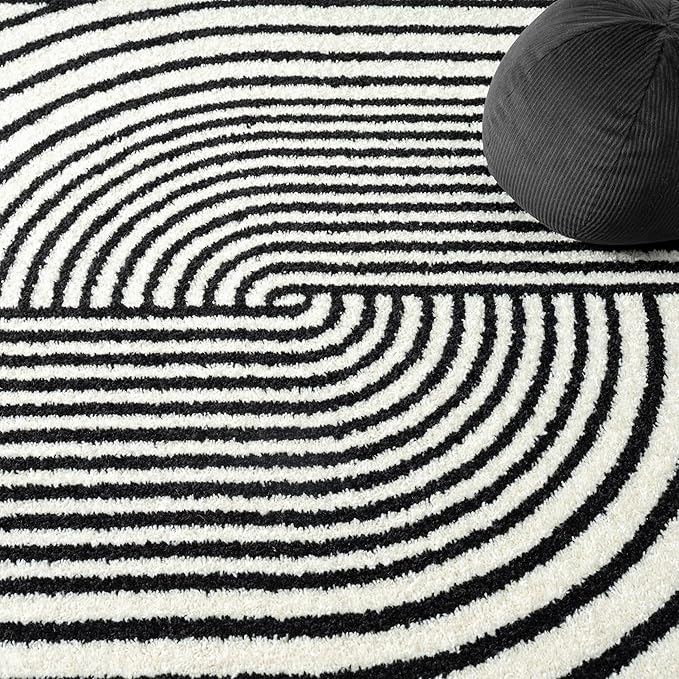 Abani Nuevo Collection Area Rug - Mid-Century Black and White Arch Knot Design - 4' x 6' - for Living Room, Bedroom & Office