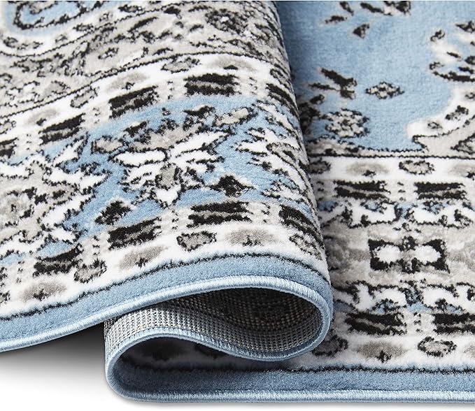 Home Dynamix Premium Sakarya Traditional Medallion Border Area Rug, Blue, 1'9"x7'2" Runner