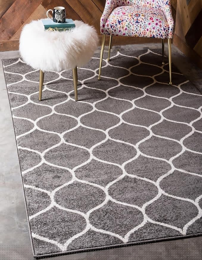 Rugs.com Lattice Frieze Collection Rug – 9' x 12' Dark Gray Medium Rug Perfect for Living Rooms, Large Dining Rooms, Open Floorplans