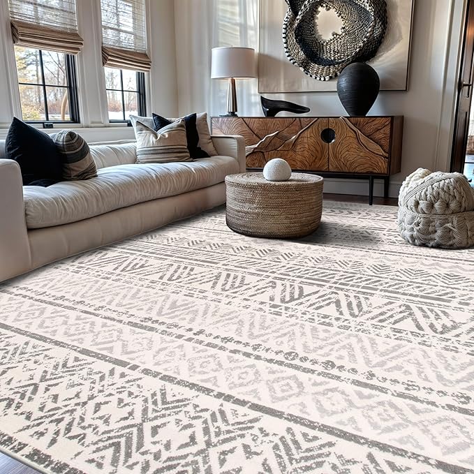 Rugshop Geometric Boho Area Rug – Gray Tribal Pattern, Perfect for Living Room, Dining Room, Bedroom, 5' x 7'