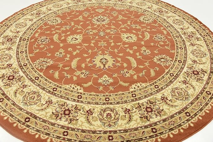 Unique Loom Voyage Collection Traditional Oriental Classic Intricate Design Area Rug (8' 0 x 8' 0 Round, Terracotta/Ivory)