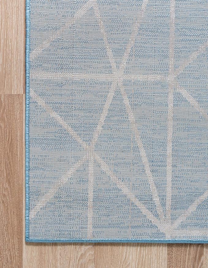 Rugs.com Lattice Trellis Collection Rug – 6 Ft Runner Blue Low-Pile Rug Perfect for Hallways, Entryways