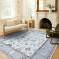 Fame Living Faded Oushak Rug, Turkish Vintage Floral Pastel Large Oversized Area Rugs for Living Room Dining Bedroom Kitchen Bathroom Nursery (854CGRY, 7'5" x 9'9")