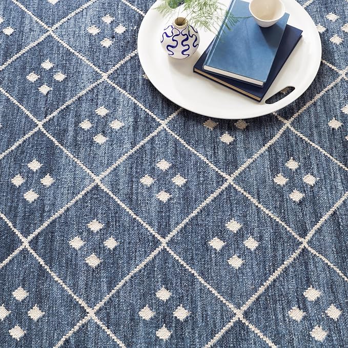 Dash & Albert Kota Indigo Handwoven Wool Rug, 8.5 X 11.5 Feet, Blue Geometric Pattern