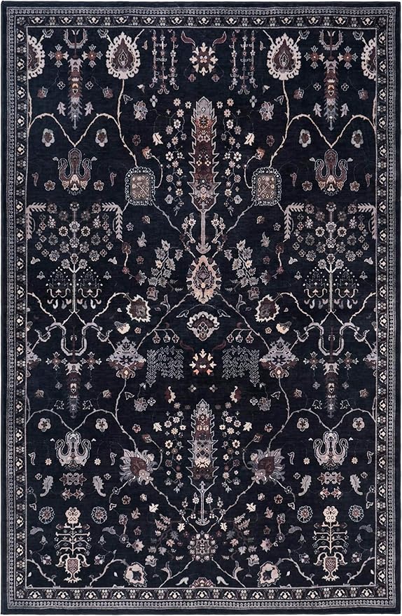 GLN Rugs Traditional Collection - Machine Washable Area Rug, Traditional Washable, Non Slip, Low Pile Chenille Rug, Living Room, Bedroom, Kitchen Rug (6' x 9' Terra/Multicolor 1168)