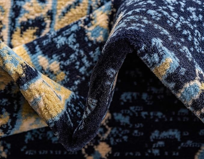 Unique Loom Taftan Collection Border Geometric Tribal Inspired Design Area Rug (6' 0 x 9' 0 Rectangular, Navy Blue/ Gold)