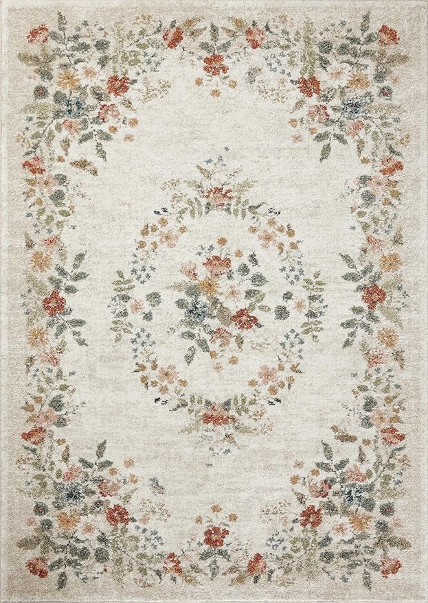 Loloi Rifle Paper Co. Laurel Collection LAU-01 Cream 2'-8" x 4' Accent Rug