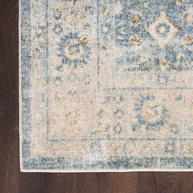 Nourison Home Astra Machine Washable Teal Beige 2' x 6' Area Rug Easy Clean, Non Shedding, Bed Room, Living Room, Dining Room, Kitchen (6' Runner)
