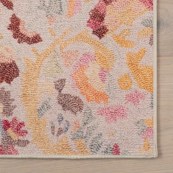 Dash & Albert INES Multi Machine Washable Rug, 2 X 3 Feet, Multicolored/Yellow Floral Pattern