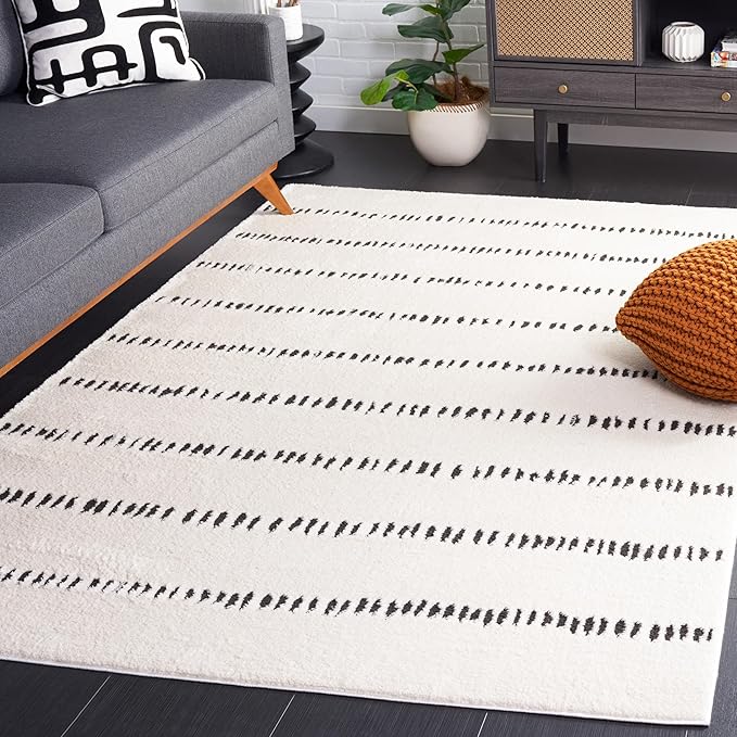 SAFAVIEH Melody Collection Area Rug - 5'3" x 7'6", Ivory & Black, Stripe Design, Non-Shedding & Easy Care, Ideal for High Traffic Areas in Living Room, Bedroom (MEL114A)