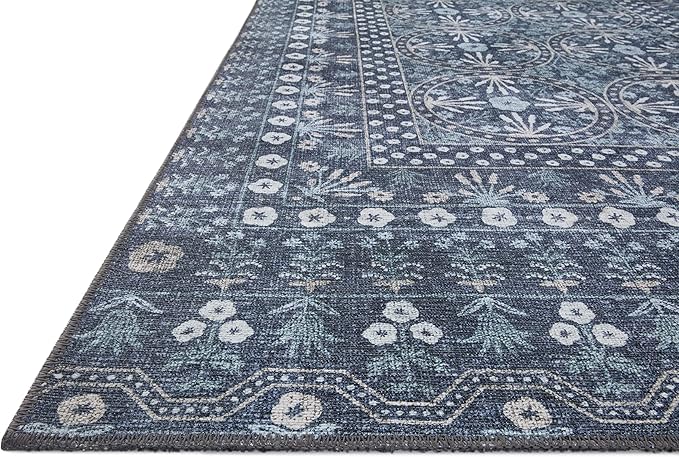 Loloi Rifle Paper Co. Maison Collection MAO-03 Rosette Blue 2'-0" x 5'-0", .19" Pile Height, Accent Rug