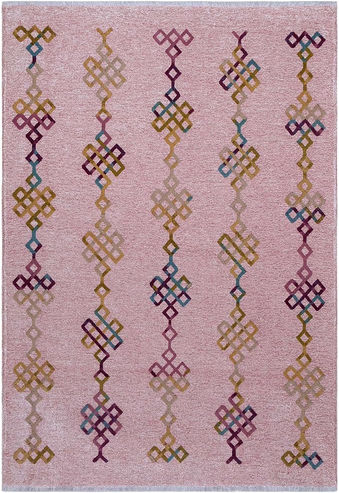Alfa Rich 5x8 Light Pink Washable Area Rugs for Living Room Bedroom Kitchen Girls Decor Cotton Rug