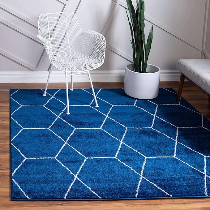 Unique Loom Trellis Frieze Collection Area Rug - Geometric (7' Square, Navy Blue/ Ivory)