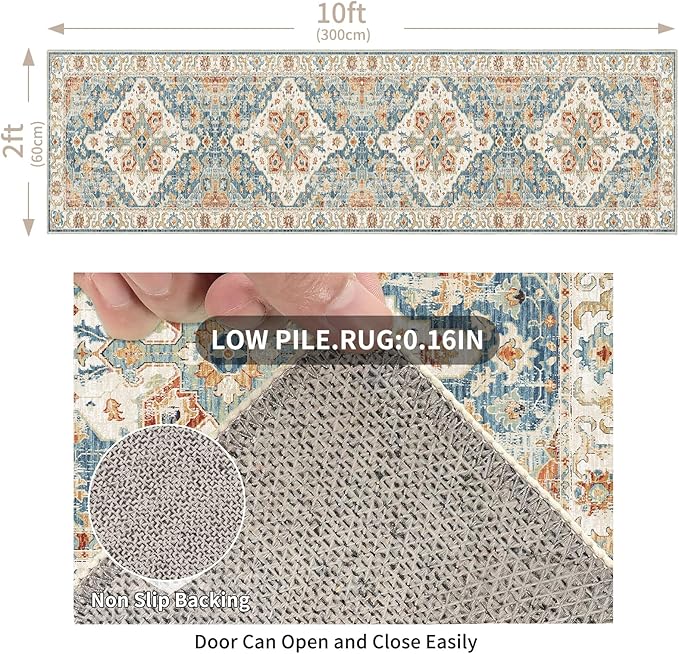 Enkor Runner Rugs for Hallway, 2x10 Washable Soft Non Slip Floor Rugs for Kitchen, Modern Mat for Living Room Bedroom Entryway Orange & Blue