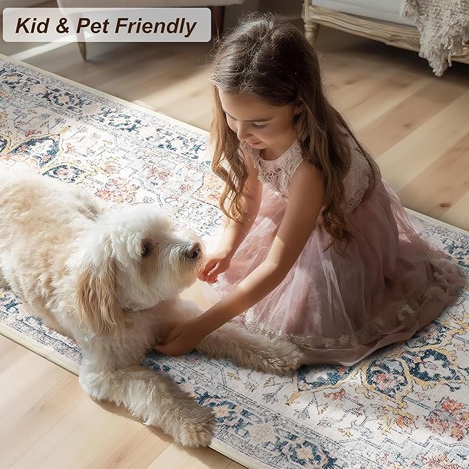 XWZO Entryway Area Rug 2x3ft — Soft Vintage Low Pile Non-Slip Door Floor Mat for Bedroom Bathroom Kitchen Laundry, Spill Resistant Washable Small Indoor Carpet for Doorway Entrance, Colorful
