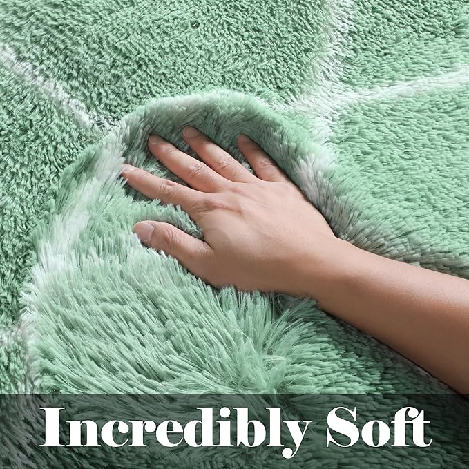 ONASAR Area Rugs for Bedroom Living Room, Washable 4x6 Fluffy Sage Green and White Throw Rug, Shaggy Geometric Floor Mat for Home Decor Aesthetic, Soft Plush Fuzzy Carpet for Nursery Kids Teen Dorm