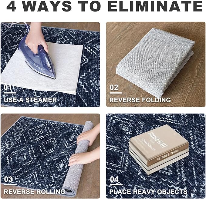 KILOCOCO Boho Kitchen Runner Rug 2x6 Washable Runner Rug, Soft Runners for Hallways Non Slip Printed Distressed Laundry Room Rugs, Low-Pile Rugs for Entryway/Bedroom/Living Room, Dark Blue