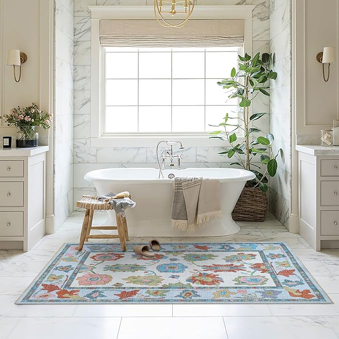 Fame Living Colorful Oushak Rug, Modern, Vintage, Turkish, Eclectic, Floral, Pastel, Washable, Oversized, Extra Large Area Rugs for Living Room, Dining, Bedroom, Lounge 9'5"x14'