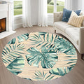 Tropical Leaf Round Area Rug 5ft - Green Beige Watercolor Design Indoor Carpet, Soft Non-Slip Floor Mat for Living Room Bedroom Office, Easy Clean Modern Decor