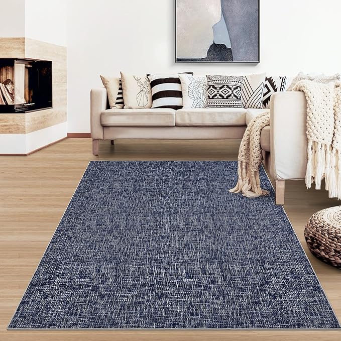 RUGSREAL Bedroom Area Rug 4x6 Modern Abstract Area Rug Stain Resistant Small Living Room Rug Contemporary Dining Room Rug Non-Slip Solid Rug Aesthetic Accent Floor Carpet for Kitchen Office, Blue