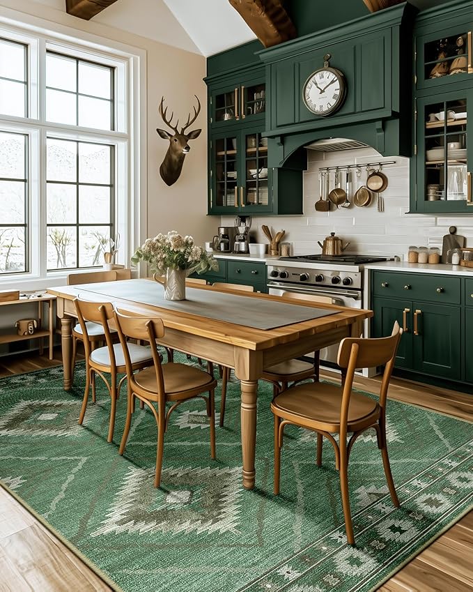 Area Rug 5x7 Rug Machine Washable Rug Non-Slip Low Pile Print Pattern Western Rug for Living Room Bedroom Entryway Tribal Series -Sage
