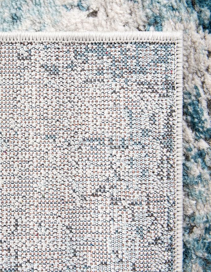 Rugs.com Leipzig Collection Rug – 5 Ft Square Blue Low-Pile Rug Perfect for Living Rooms, Kitchens, Entryways