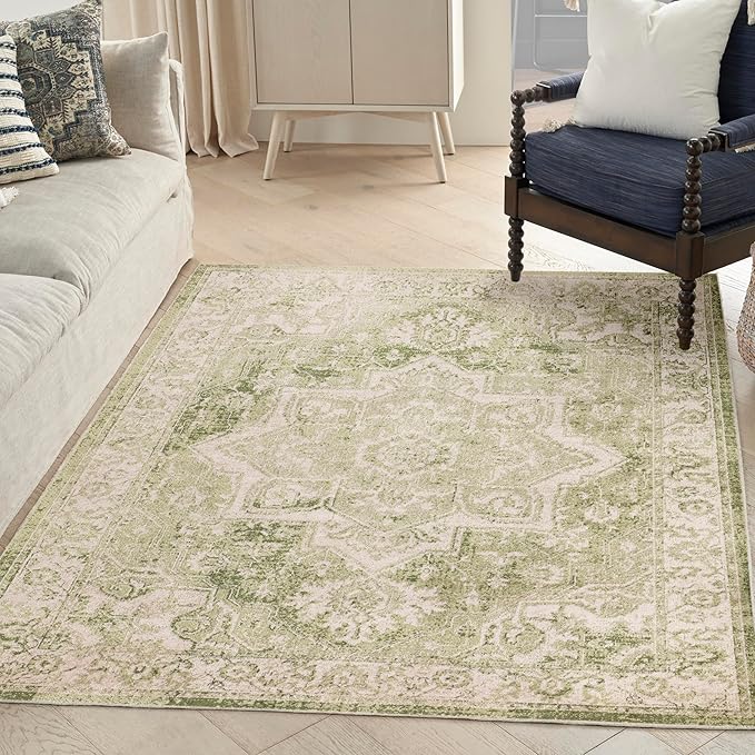 Nourison Home Astra Machine Washable Ivory Green 4' x 6' Area Rug - Easy Clean, Non Shedding, Bed Room, Living Room, Dining Room, Kitchen (4' x 6')