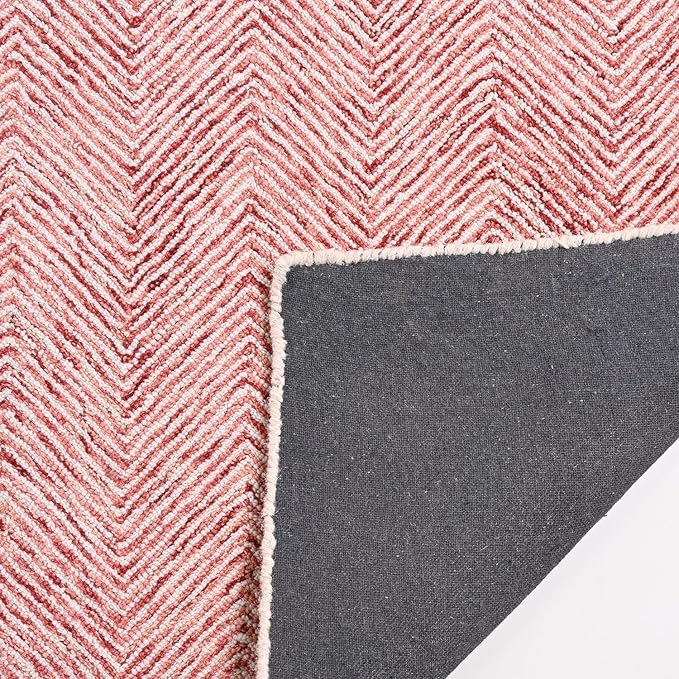 Modern Herringbone Chevron Collection Handcrafted Wool Area Rug - Durable, Zigzag Pattern, for High Traffic, Contemporary Design for Living Room, Bedroom, Dining Room Decor (Blush Pink, 8' x 11')