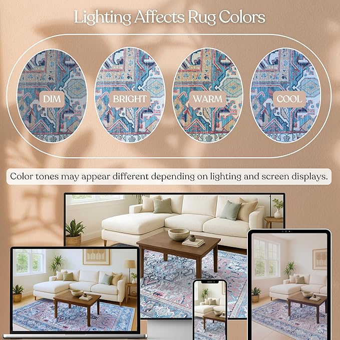 Washable Area Rug. Modern Farmhouse. Vintage. Turkish. Bohemian. Distressed. Oriental. Traditional. Rugs for Living Room. Dining. Bedroom. Office. Entryway. Foyer. (861NT, 2'5" x 6'5")