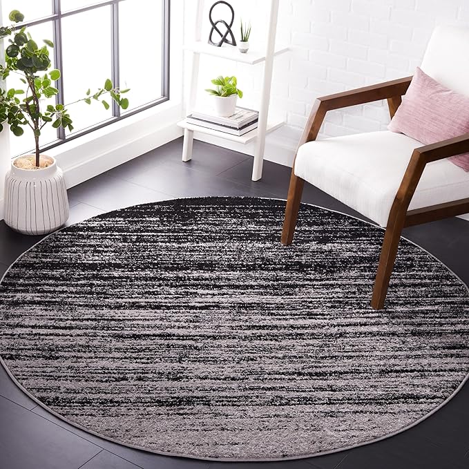 SAFAVIEH Adirondack Collection Area Rug - 6' Round, Silver & Black, Modern Ombre Design, Non Shedding & Easy to Clean, Ideal for Living Room, Bedroom, Office, Dining Space (ADR113A)