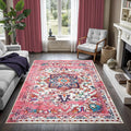 GLN Rugs Traditional Collection - Machine Washable Area Rug, Traditional Washable, Non Slip, Low Pile Chenille Rug, Living Room, Bedroom, Kitchen Rug (5' x 7' Pink/Multicolor)