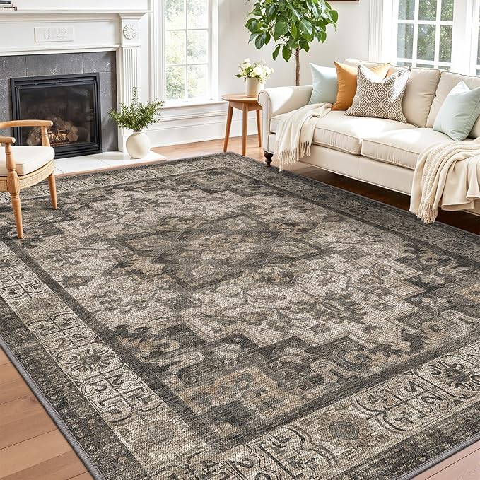 LUMI Washable Area Rug 5x8 for Living Room, Ultra Soft Stain Resistant Carpet with Non Slip Rubber Backing, Non-Shedding Low Pile Rugs for Bedroom, Dining Room, Indoor, Office