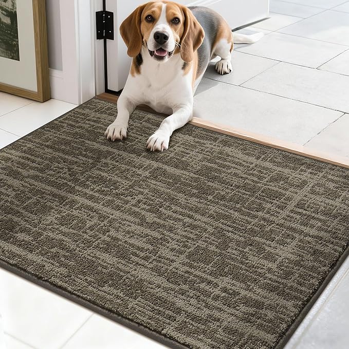 COSY HOMEER-Door-Mat,Dirt Trapper Entryway Rugs 20"x32",Non Slip Washable Entrance Mats,Absorbent Welcome Mat,Low Profile Dog Door Mats for Front Back Doomats and Wet Shoes,Light Brown