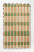 Hand-Tufted Wool Area Rug with Scalloped Edges, Beige and Green Plaid Pattern, Cozy and Soft Accent Rug for Living Room, Bedroom, and Nursery, Handmade Decorative Rug, 6x8 Ft