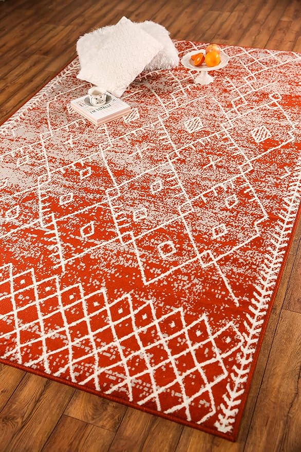 Furnish my Place Trellis Pattern Rug - 5 ft. x 8 ft, Rust, Bohemian Rug with Transitional Design
