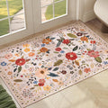 3x5 Area Rug, Floral Pink Washable Rug for Entryway, Non Slip Flower Area Rugs, Soft Low Pile Indoor Doormat Small Carpet, Rugs for Living Room Bedroom Nursery Kitchen Dining Room, Pink/Beige