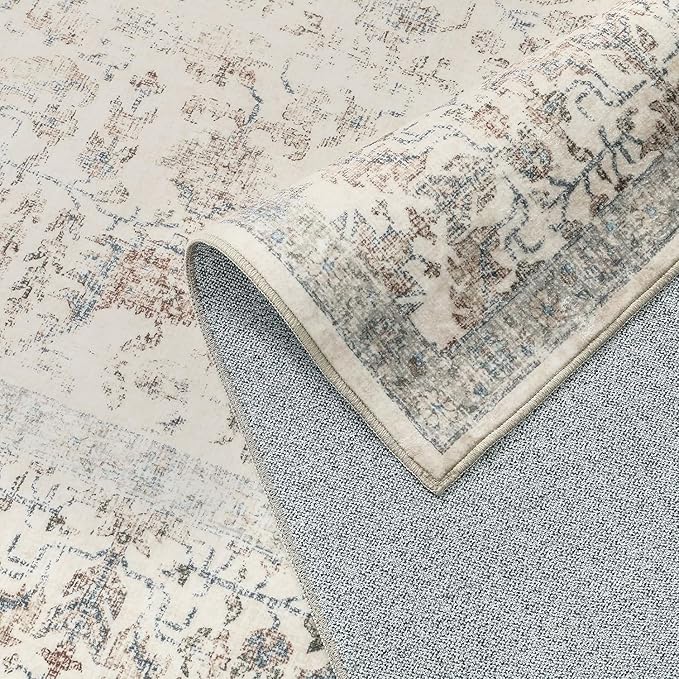 Taupe Runner Rug 2'6"x10' Washable Carpet for Hallway Kitchen Vintage Distressed Non Slip Indoor Retro Floral Bedroom Accent Throw Long Rug Bathroom Office Laundry Dining Living Room