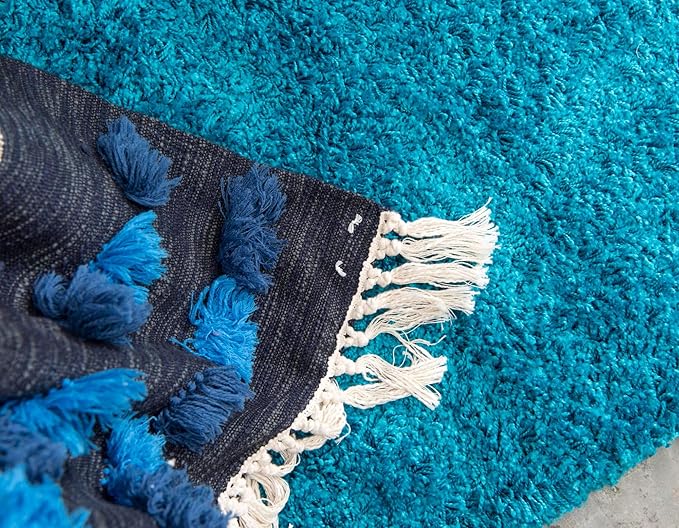 Unique Loom Solid Shag Collection Area Rug (2' 6" x 16' 5" Runner, Turquoise)