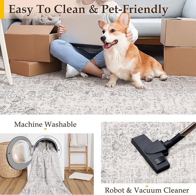 Gray Runner Rug 2x7 Hallway Machine Washable Kitchen Vintage Distressed Non Slip Long Carpet Indoor Grey Retro Floral Bedroom Accent Throw Rug for Bathroom Office Laundry Dining Living Room