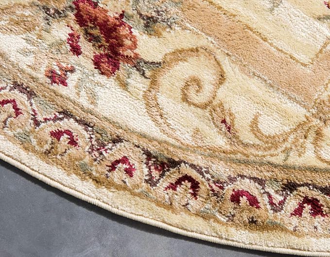 Unique Loom Versailles Collection Traditional Classic Floral Motif Area Rug (6' 0 x 6' 0 Round, Ivory/ Tan)