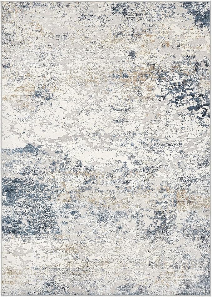 Area Rug Living Room Rugs - 12x15 Washable Large Soft Indoor Neutral Modern Abstract Low Pile Rug Carpet for Bedroom Dining Room Farmhouse Home Office - Beige Blue