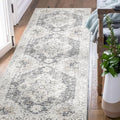 jinchan Kelda Area Rug 2x7 Runner Rug for Hallway Indoor Vintage Distressed Carpet Grey Multi Printed Floorcover Gray Chenille Accent Rug Non Slip for Kitchen Living Room Bedroom Dining Room